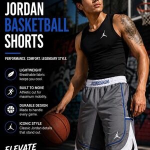 Jordan Basketball Shorts Gray Blue White Jumpman Athletic Training Shorts Mens M